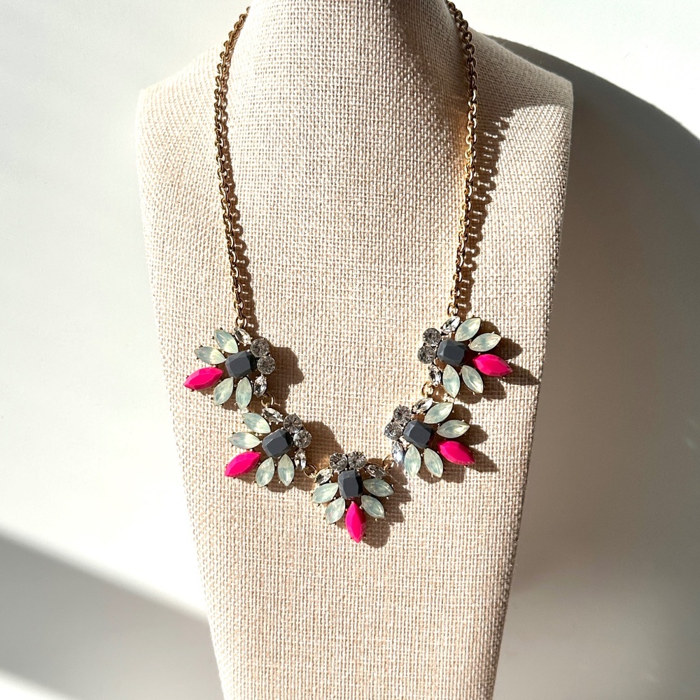 J. Crew Statement Necklace | Gold-Tone | Rhinestone | Pink | Blue